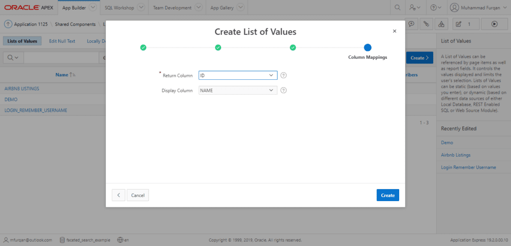 list of values creation