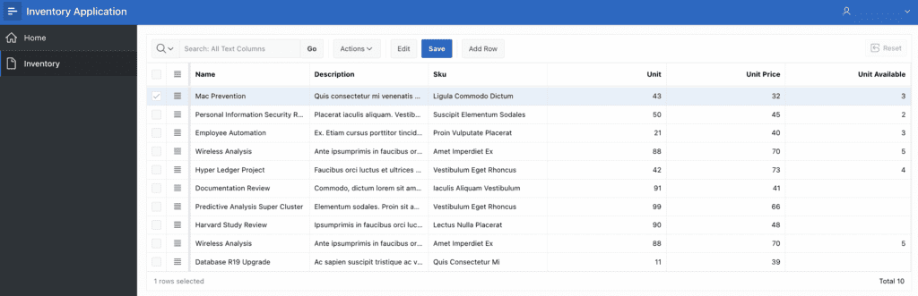 Inventory Application Development in Oracle APEX